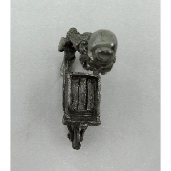 Pewter Coal Miner Miniature Figurine With Wheelbarrow England Signed Vintage - Picture 9 of 10